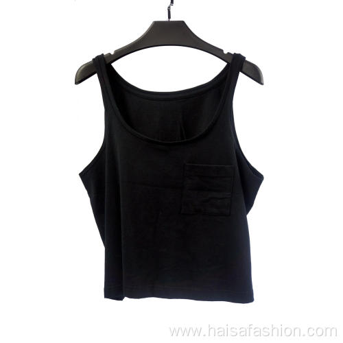 Ladies' Black Tank Top With Large Round Neck